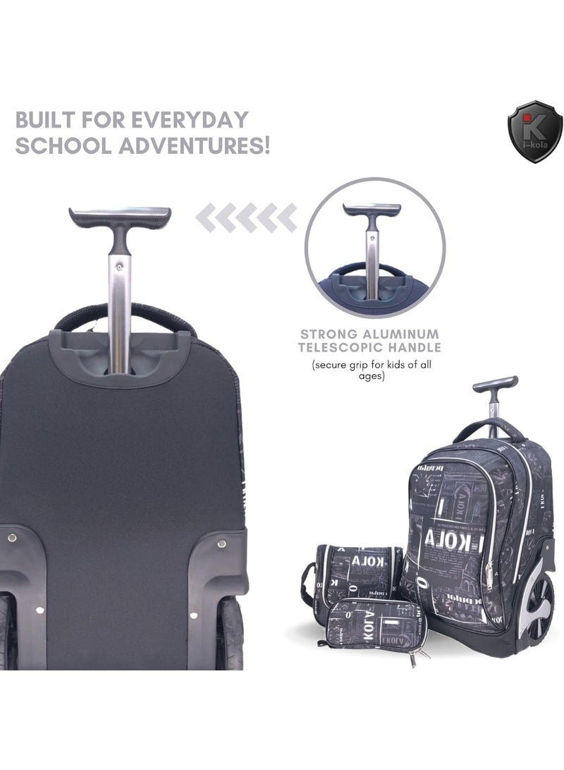 i-kola Blue 3pcs Kids Rolling School Bag Set – School Trolley Bag with Lunch Bag & Pencil Case | 18″ Kid Luggage Bag with Wheels  | School Bag For Boys & Girls | Kids Travel Luggage Trolley Set (E912-18BW3) - Image 4