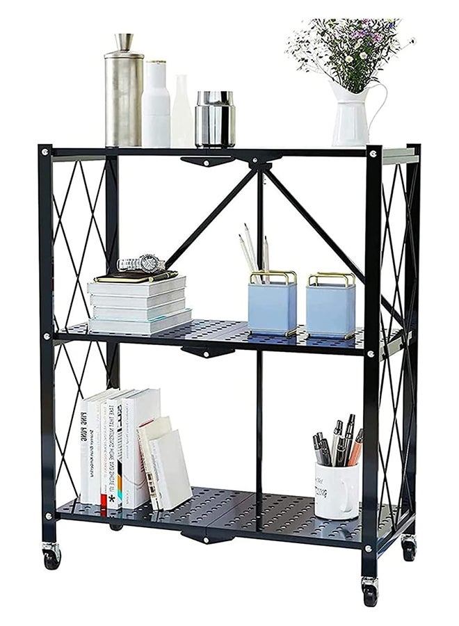 SKY-TOUCH 3 Tier Foldable Storage Shelves, Kitchen Shelf with Caster Wheels, Storage Shelves Easy Assembly Shelf Foldable Storage Shelves for Living Room Bedroom Kitchen Garage Black - Image 4