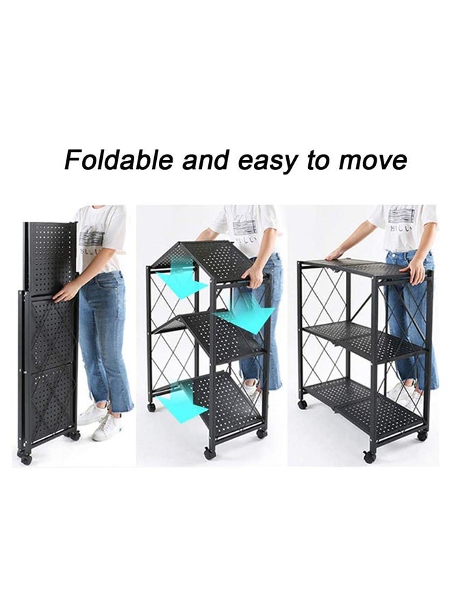 SKY-TOUCH 3 Tier Foldable Storage Shelves, Kitchen Shelf with Caster Wheels, Storage Shelves Easy Assembly Shelf Foldable Storage Shelves for Living Room Bedroom Kitchen Garage Black - Image 5