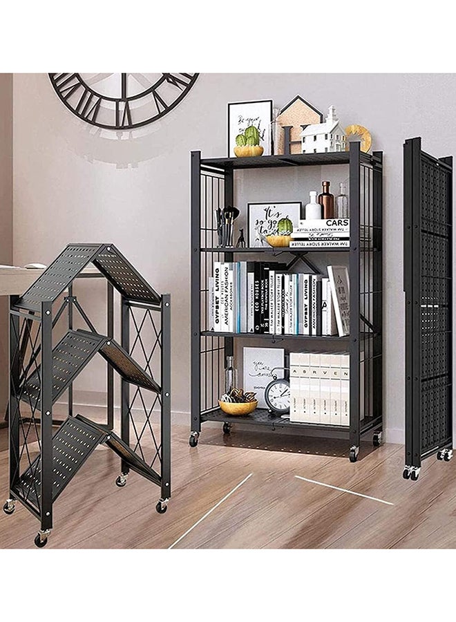 SKY-TOUCH 3 Tier Foldable Storage Shelves, Kitchen Shelf with Caster Wheels, Storage Shelves Easy Assembly Shelf Foldable Storage Shelves for Living Room Bedroom Kitchen Garage Black - Image 2