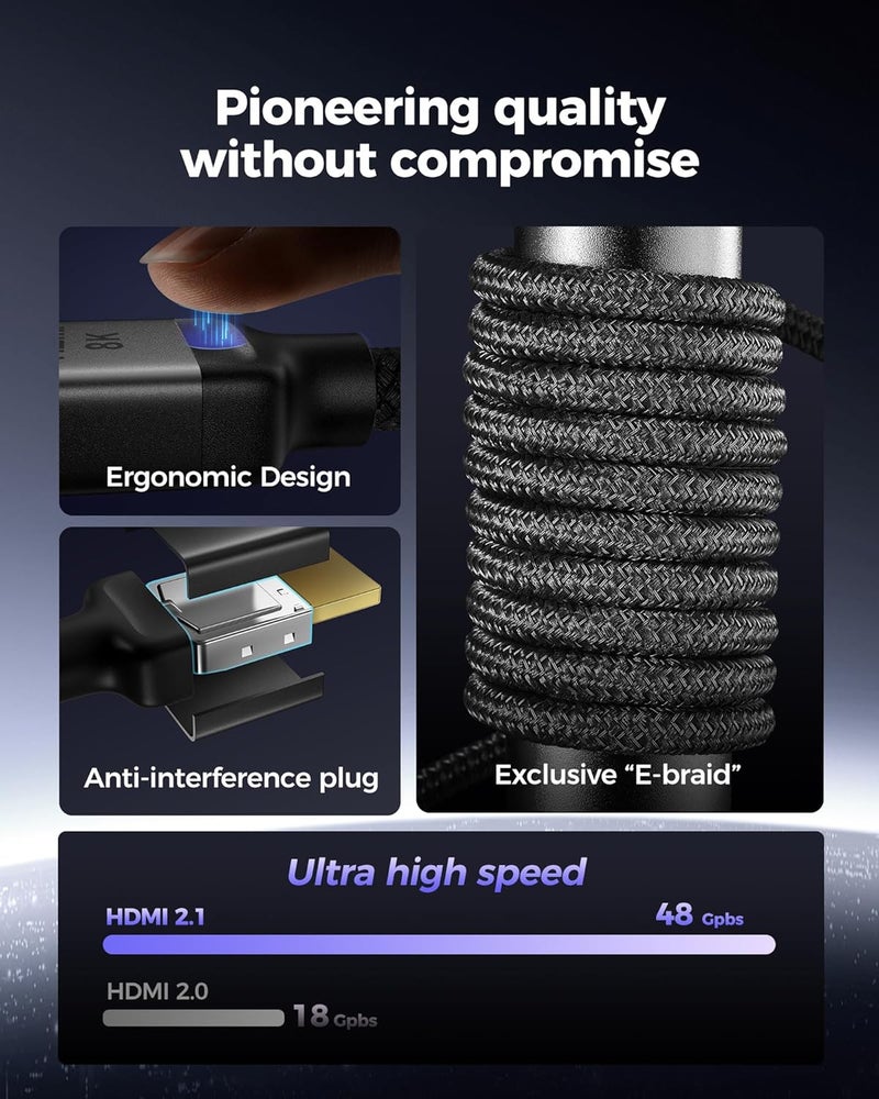 Silkland 10K 8K HDMI 2.1 Cable 15FT - Ultra High Speed 48Gbps, HDR10+, eARC, Compatible with Xbox/PS5/PS4/Roku TV - Image 3