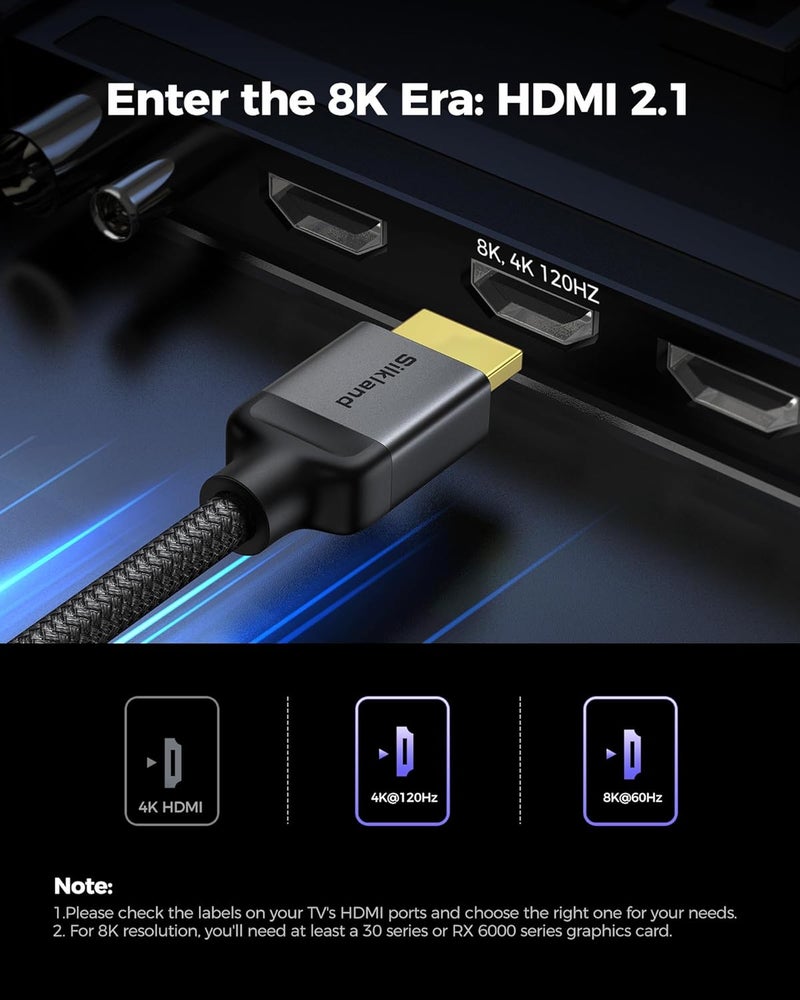 Silkland 10K 8K HDMI 2.1 Cable 15FT - Ultra High Speed 48Gbps, HDR10+, eARC, Compatible with Xbox/PS5/PS4/Roku TV - Image 2