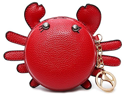 QZUnique Crab Coin Purse Mini Animal Cartoon Change Pouch with Keychain Cute Leather Wallet Key Bag for Women Kids - Image 1