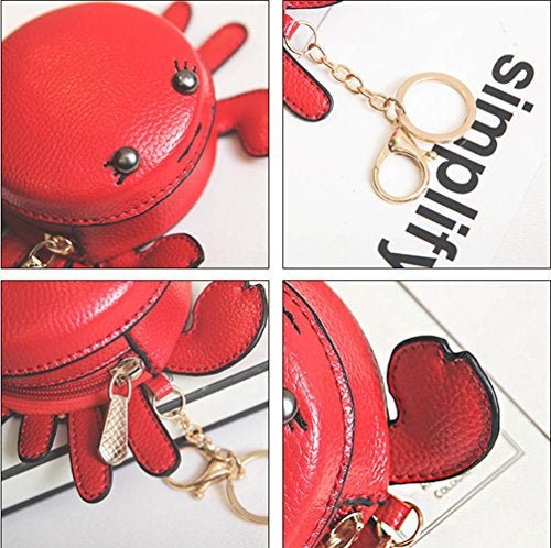 QZUnique Crab Coin Purse Mini Animal Cartoon Change Pouch with Keychain Cute Leather Wallet Key Bag for Women Kids - Image 5