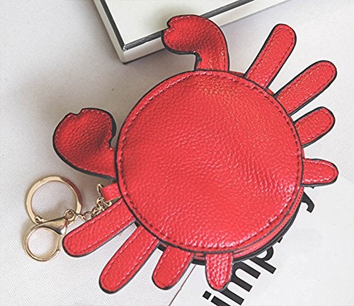 QZUnique Crab Coin Purse Mini Animal Cartoon Change Pouch with Keychain Cute Leather Wallet Key Bag for Women Kids - Image 2