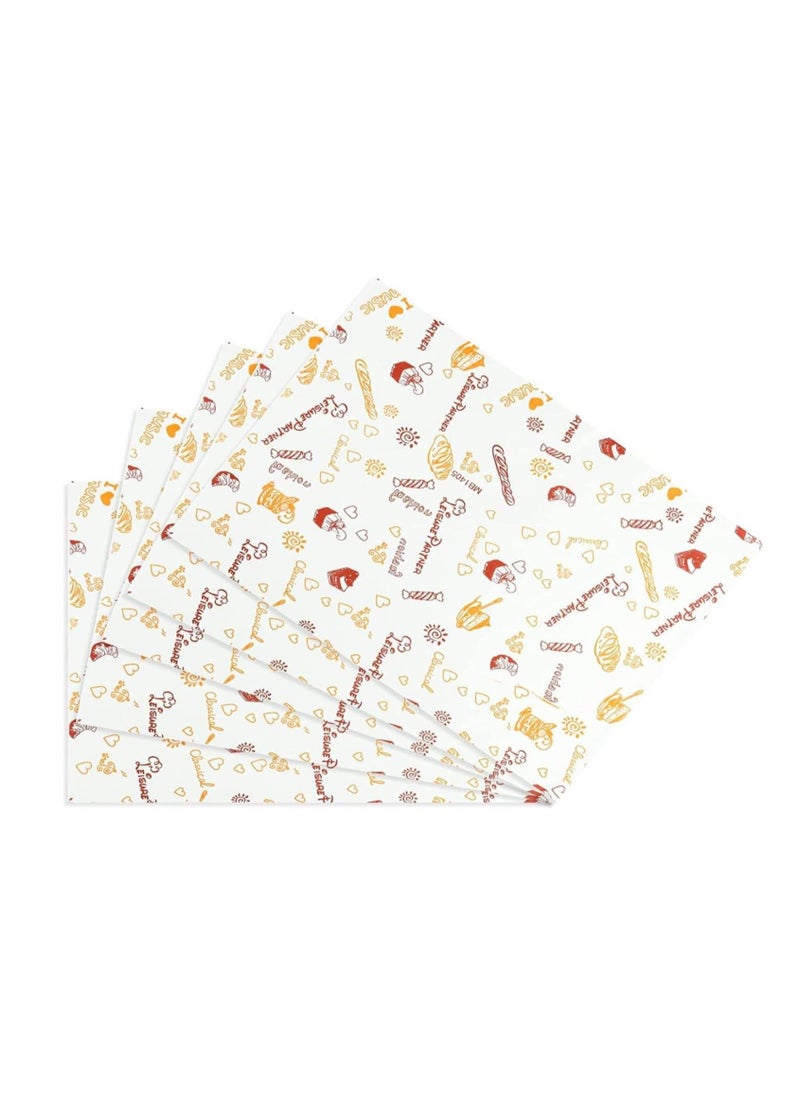 FUFU 100 pieces of paper food packaging pastry pattern sandwich paper disposable candy baking oil-proof wrapping paper food basket liner French fries burger  - Image 1