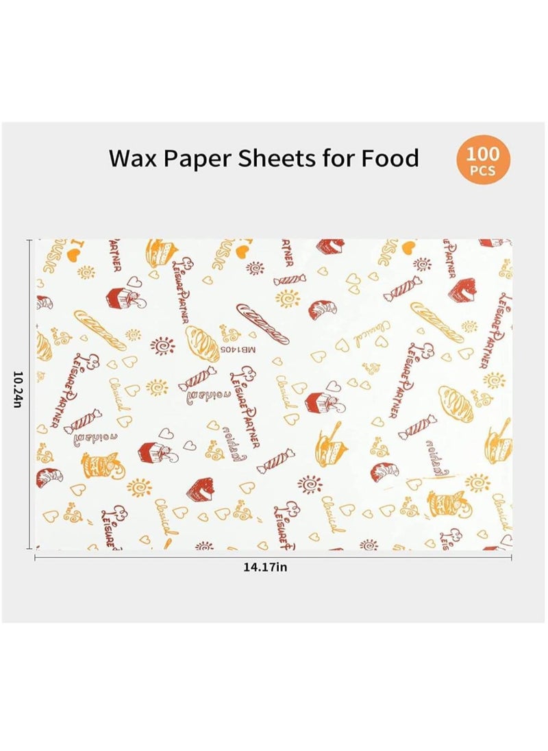 FUFU 100 pieces of paper food packaging pastry pattern sandwich paper disposable candy baking oil-proof wrapping paper food basket liner French fries burger  - Image 2