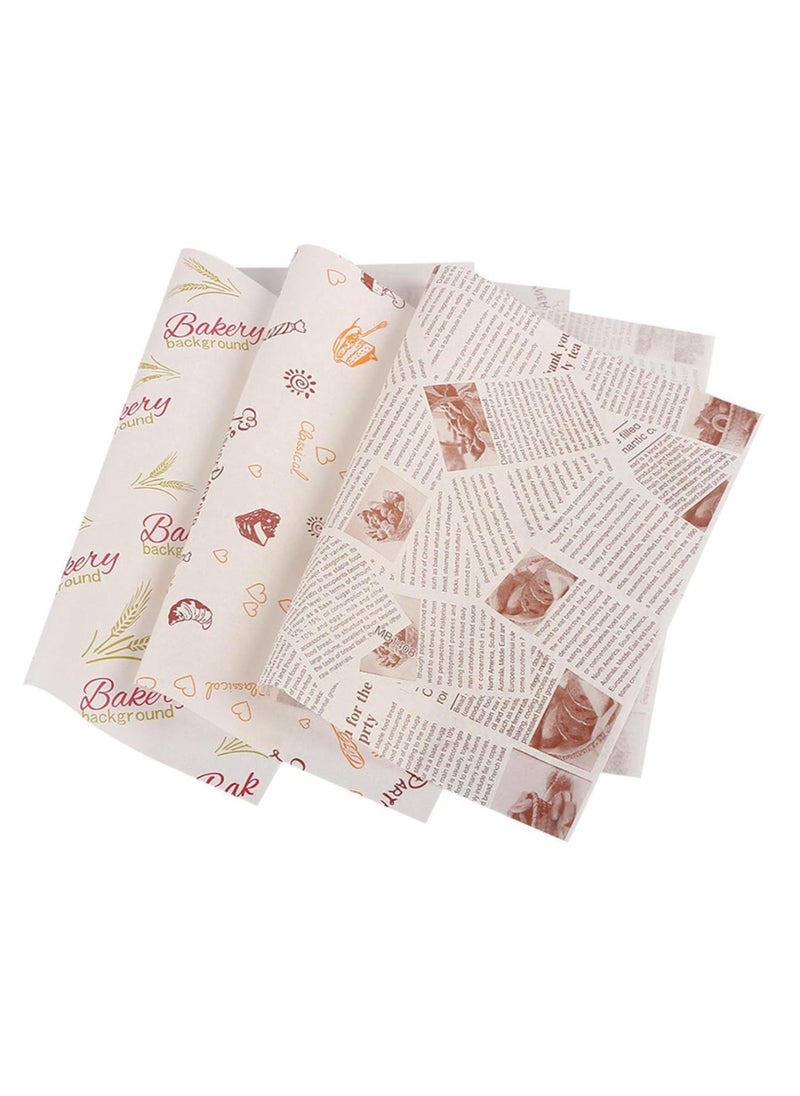 FUFU 100 pieces of paper food packaging pastry pattern sandwich paper disposable candy baking oil-proof wrapping paper food basket liner French fries burger  - Image 4
