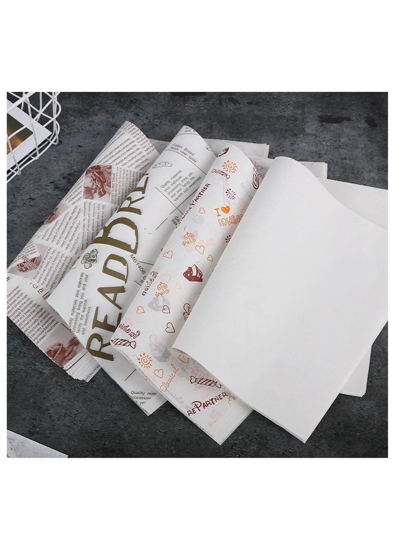 FUFU 100 pieces of paper food packaging pastry pattern sandwich paper disposable candy baking oil-proof wrapping paper food basket liner French fries burger  - Image 5