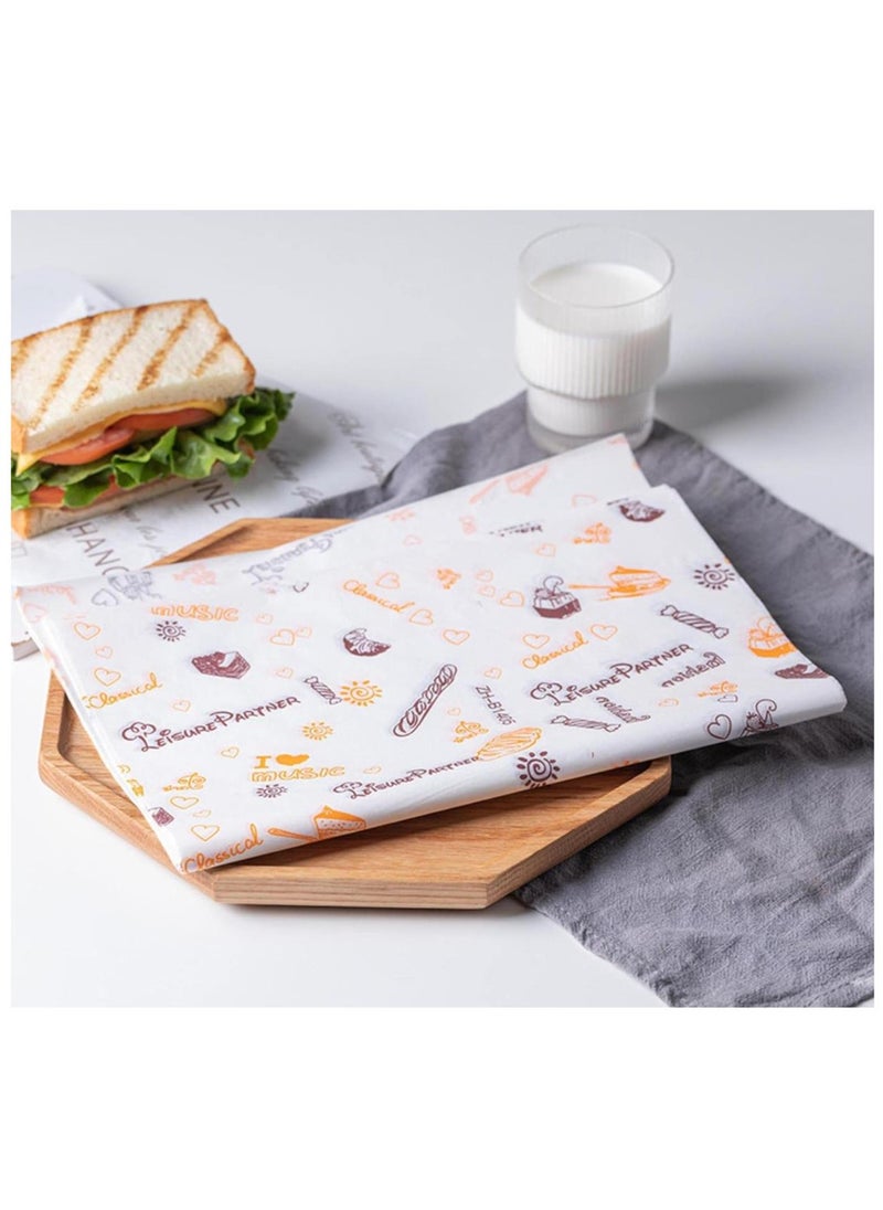 FUFU 100 pieces of paper food packaging pastry pattern sandwich paper disposable candy baking oil-proof wrapping paper food basket liner French fries burger  - Image 3