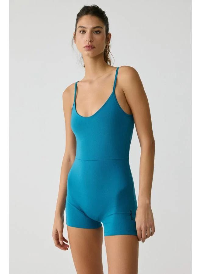ALESIA Urban Beat Women’s Slim Fit Spaghetti Strap Training Blue Jumpsuit.