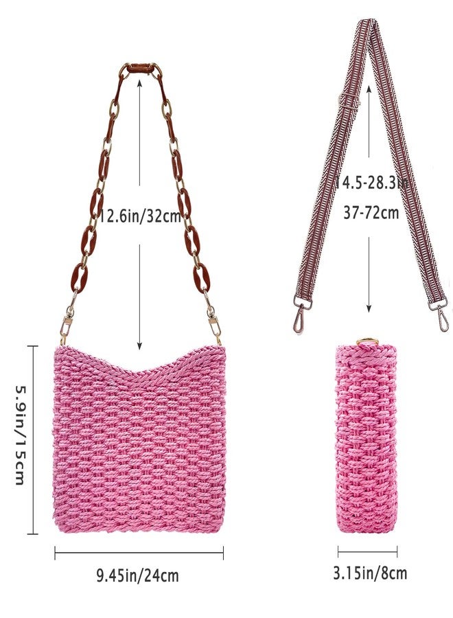 Beurlike Small Straw Handbags for Women Crossbody Pocketbooks Woven Shoulder Purses Beach Tote Bag for Summer Vacation with Chain, Pink, Small - Image 4