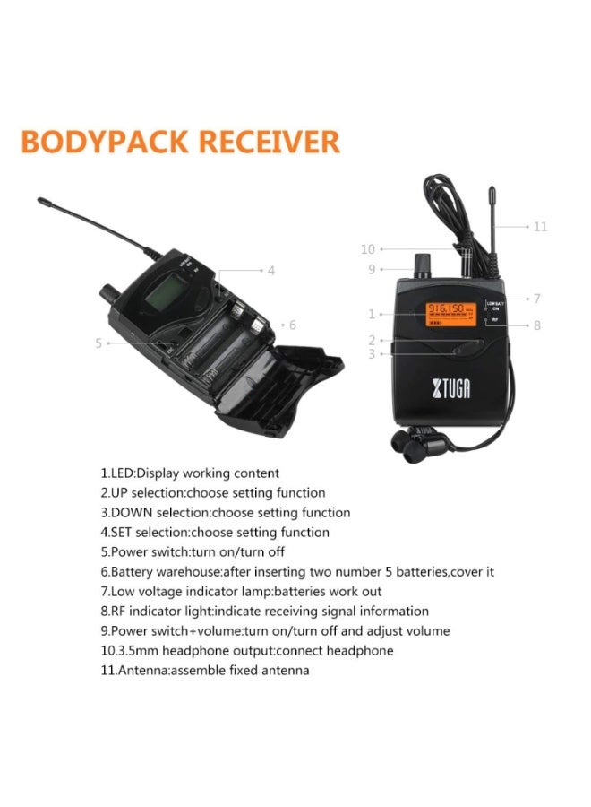 نظام مراقبة داخل الأذن للمغني على المسرح XTUGA RW2080 UHF مع جهاز استقبال BodyPack واحد - Image 3