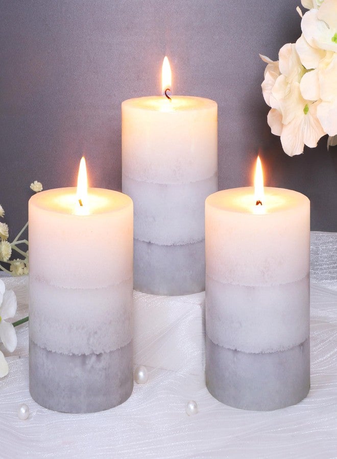 FLAVCHARM Set of 3 Scented Pillar Candles Creamy Coconut Scented 3" x 4" Long-Lasting Burn Candle White Gray Palette Pillar Candle Clean Burning No Drip Candles Gift for Home Party Dinner Table Decor - Image 2