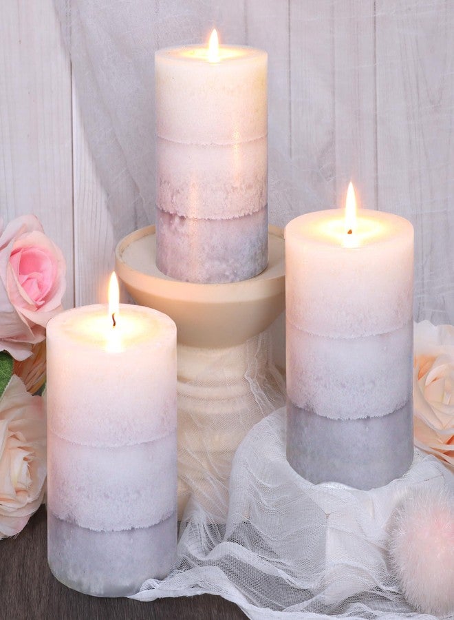 FLAVCHARM Set of 3 Scented Pillar Candles Creamy Coconut Scented 3" x 4" Long-Lasting Burn Candle White Gray Palette Pillar Candle Clean Burning No Drip Candles Gift for Home Party Dinner Table Decor - Image 1