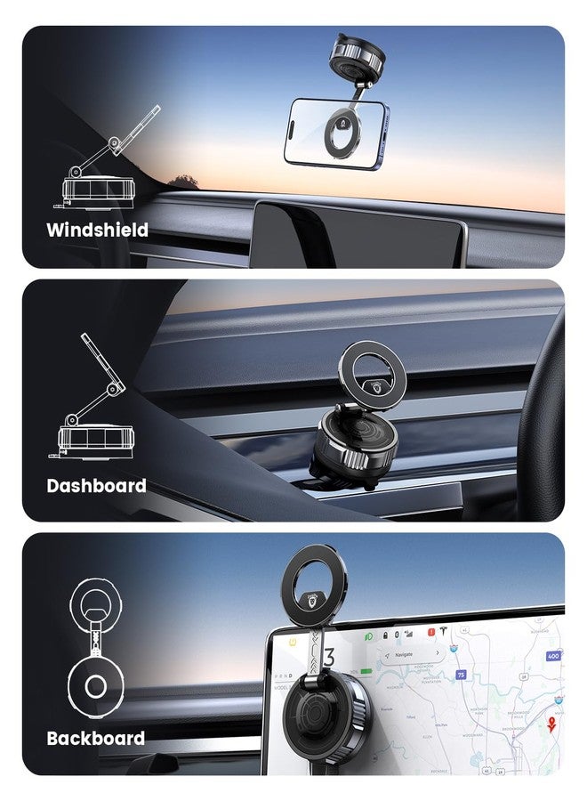 JunDa Vacuum Magnetic Suction Phone Holder 360° Adjustable, Foldable, and Retractable Suction Cup Car Mount Compatible with iPhone, Android, and All Smartphones. - Image 2
