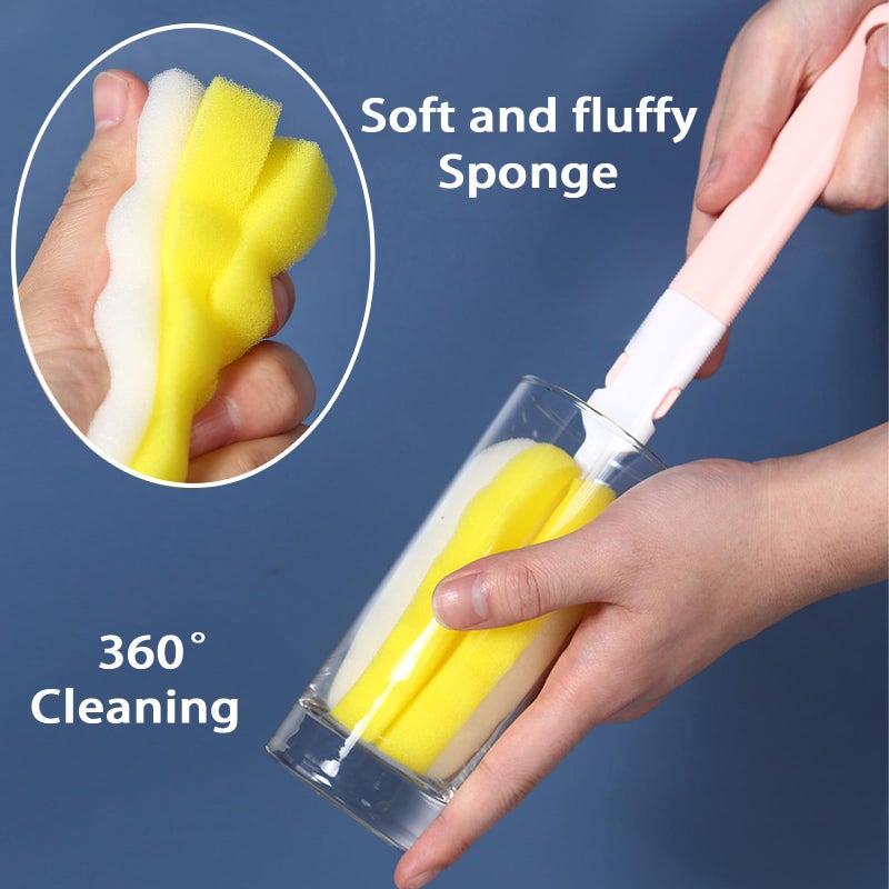 INVODA 4PCS Bottle Brush Long Handle Cup Cleaner Brush Sponge Bottle Scrubber Detachable Handle Portable Sponge Cleaning Brush for Baby Bottle Dishwashing Kitchen Clean Glasses Mugs (4 PCS) - Image 4