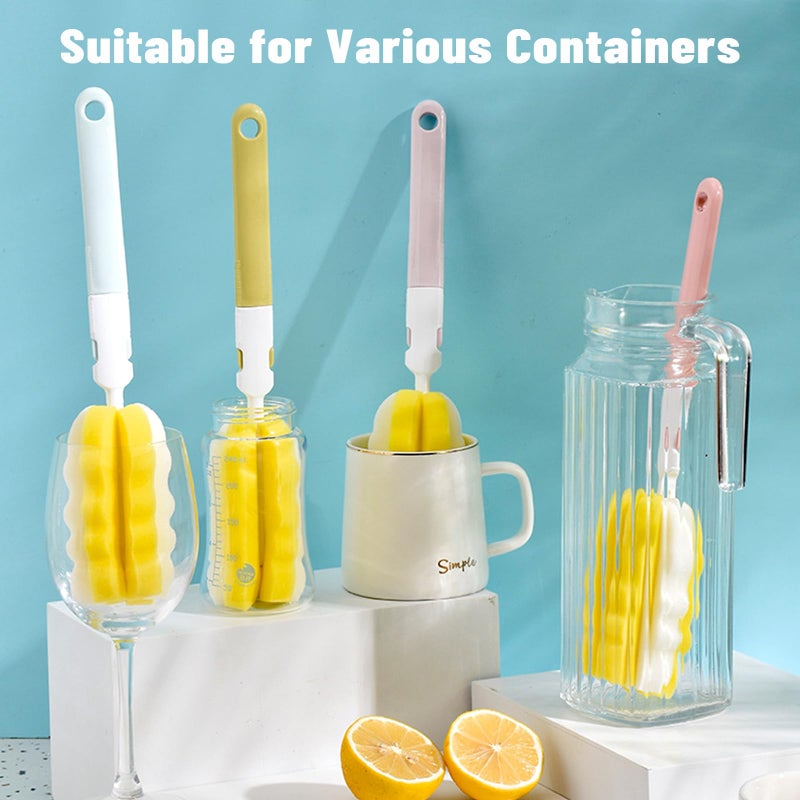 INVODA 4PCS Bottle Brush Long Handle Cup Cleaner Brush Sponge Bottle Scrubber Detachable Handle Portable Sponge Cleaning Brush for Baby Bottle Dishwashing Kitchen Clean Glasses Mugs (4 PCS) - Image 3
