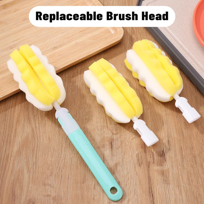 INVODA 4PCS Bottle Brush Long Handle Cup Cleaner Brush Sponge Bottle Scrubber Detachable Handle Portable Sponge Cleaning Brush for Baby Bottle Dishwashing Kitchen Clean Glasses Mugs (4 PCS) - Image 5