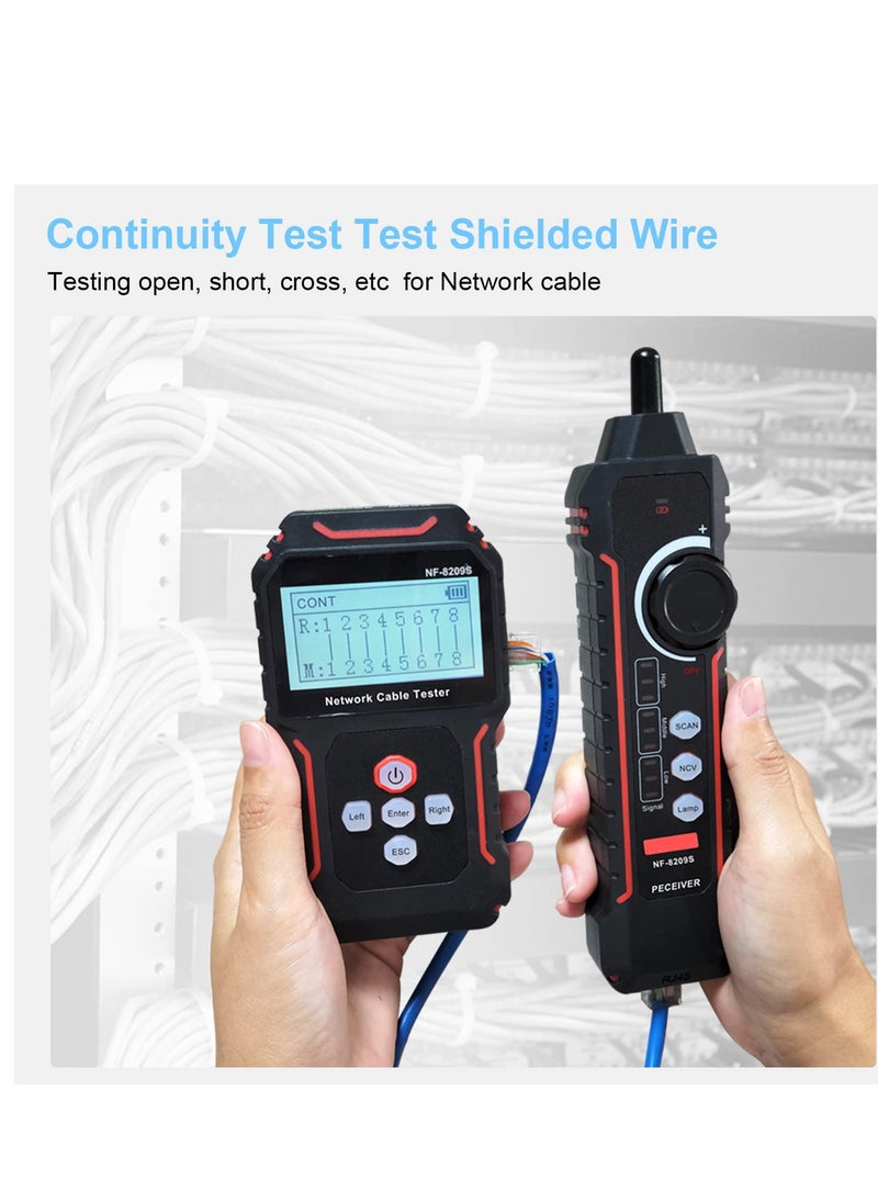 SYOSI م tester كابلات الشبكة، كابلات محمولة بيد واحدة مع شاشة، ك tester للطول كابلات متعددة الوظائف لكابلات CAT5 و CAT6، باحث LAN و tester POE (NF-8209S)  - Image 2