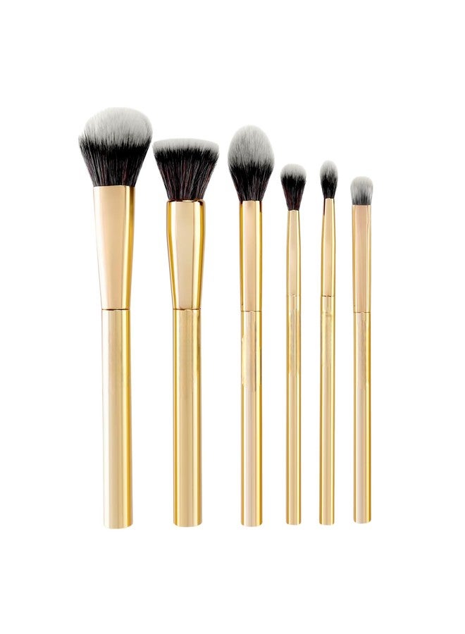Luxury Makeup Brush Set, 6 Pieces, Gold-Plated Handles, Professional Face Make-up Collection with Synthetic Soft Bristles - Image 1