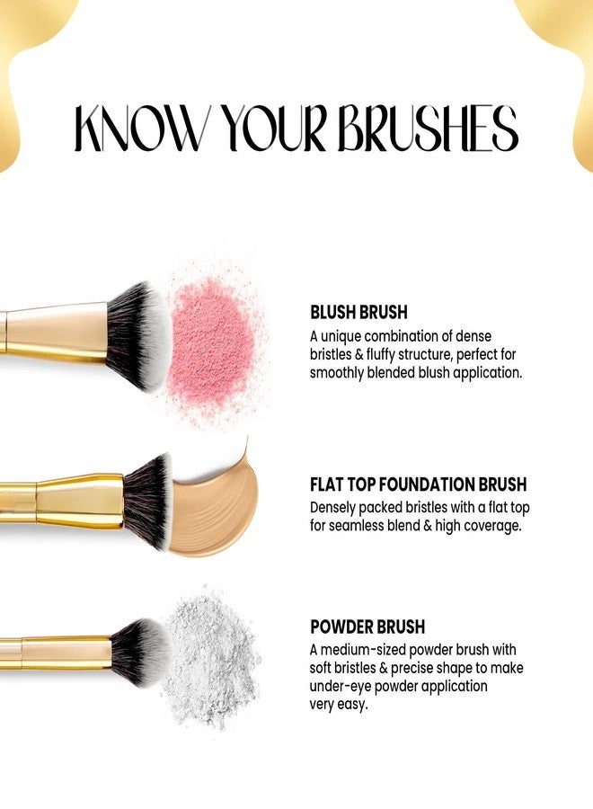 Luxury Makeup Brush Set, 6 Pieces, Gold-Plated Handles, Professional Face Make-up Collection with Synthetic Soft Bristles - Image 4