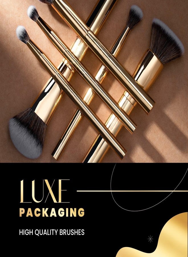 Luxury Makeup Brush Set, 6 Pieces, Gold-Plated Handles, Professional Face Make-up Collection with Synthetic Soft Bristles - Image 3