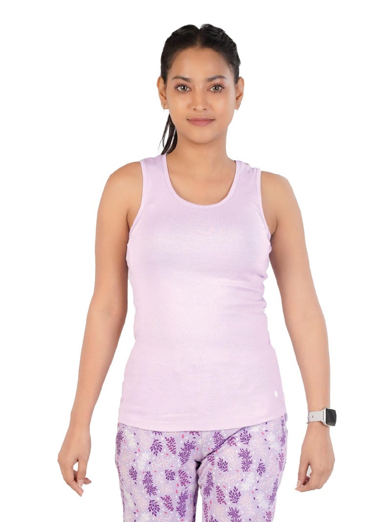 Rupa Women Cotton Slim Fit Colors Playsure Solid Rib Fabric, Tank Top, Sleeveless Pack of 1, Lavender, Small - Image 1