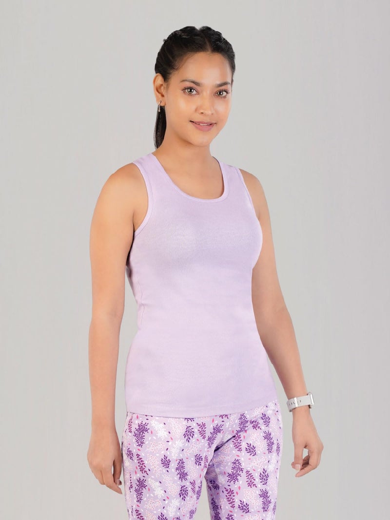 Rupa Women Cotton Slim Fit Colors Playsure Solid Rib Fabric, Tank Top, Sleeveless Pack of 1, Lavender, Small - Image 2