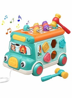 Y&D Baby Musical Learning Toys Cute Push Pull Bus Toy with Sound Light Game Shape Matching Gear Clock Activity Early Education Gift for Toddler Boys Girls  - Image 1