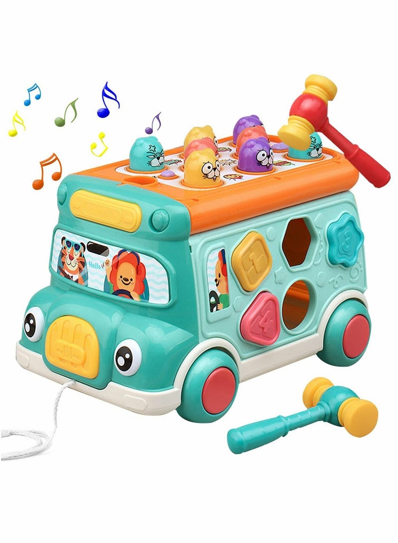 Y&D Baby Musical Learning Toys Cute Push Pull Bus Toy with Sound Light Game Shape Matching Gear Clock Activity Early Education Gift for Toddler Boys Girls  - Image 1