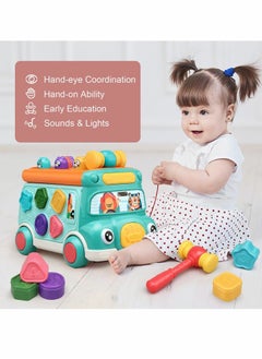 Y&D Baby Musical Learning Toys Cute Push Pull Bus Toy with Sound Light Game Shape Matching Gear Clock Activity Early Education Gift for Toddler Boys Girls  - Image 2