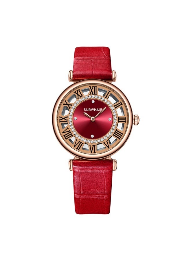 Mark Fairwhale Women's Quartz Watch with Diamond Accents, Red Round Dial and Genuine Leather Strap, Water-Resistant - Image 1