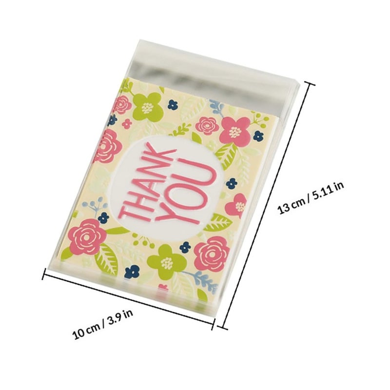 100 Pcs Floral Self Adhesive Cellophane Bags For Baking Candy Cookie Treats Party Favor Packaging - Image 3