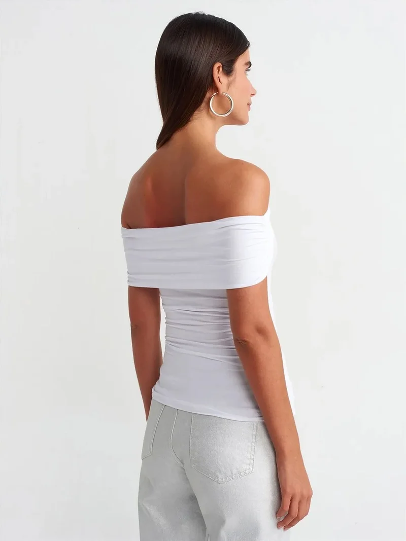 ديلفين Dilvin Off-Shoulder Slim Fit Jersey Blouse