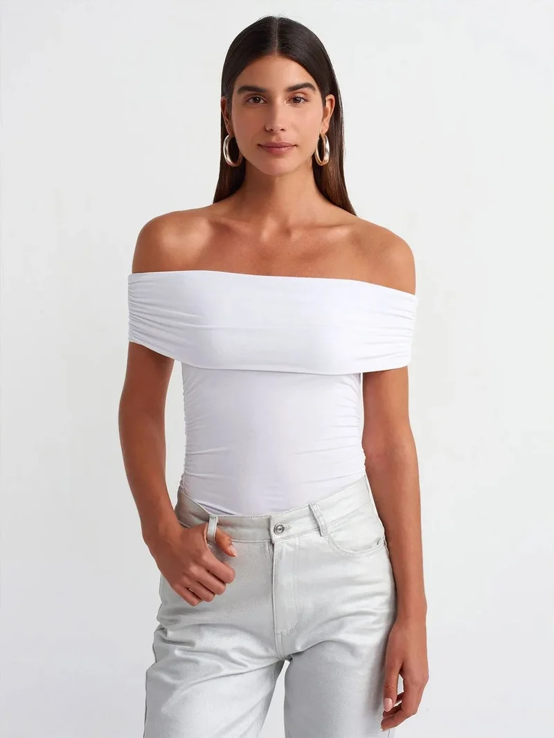 ديلفين Dilvin Off-Shoulder Slim Fit Jersey Blouse