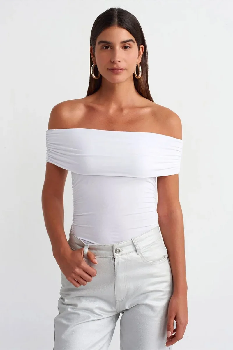 DILVIN Off-Shoulder Slim Fit Jersey Blouse
