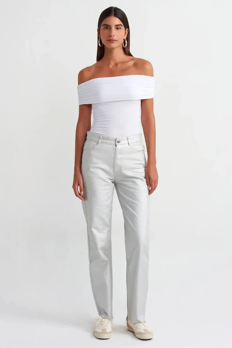 Dilvin White DILVIN Off-Shoulder Slim Fit Jersey Blouse for Women | Best Price UAE