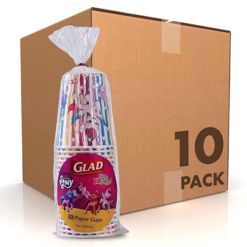 Glad For Kids My Little Pony Paper Cups | My Little Pony Cups With Stripes  Kids Drinking Cups | My Little Pony Unicorn Paper Cups For Everyday Use  9 oz Paper Cups 200 Ct - Image 1