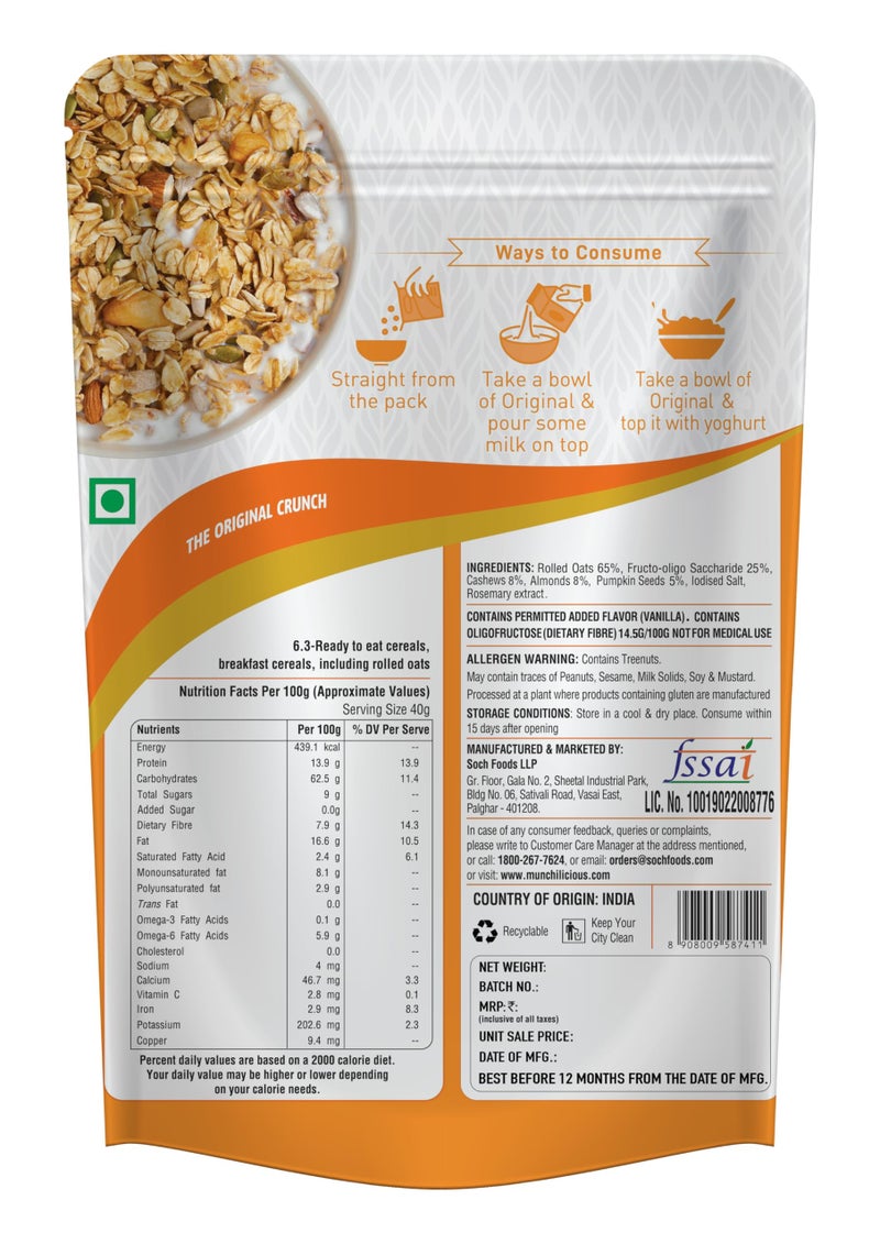 Munchilicious Granola - Original, 350g | 80% Seeds & Whole Grains | Crunchy Roasted Cereal | High Protein & Fiber | Cholesterol Free | Trans Fat Free | Healthy Ready-to-Eat Breakfast Snack - Image 3