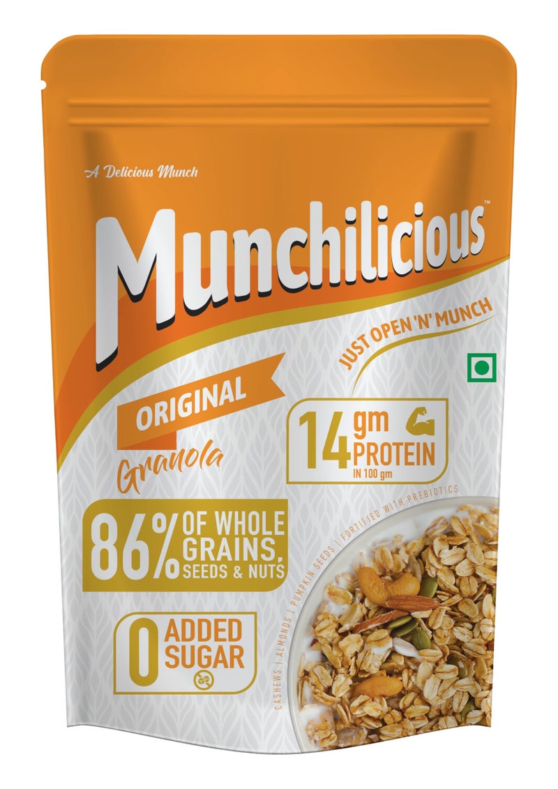 Munchilicious Granola - Original, 350g | 80% Seeds & Whole Grains | Crunchy Roasted Cereal | High Protein & Fiber | Cholesterol Free | Trans Fat Free | Healthy Ready-to-Eat Breakfast Snack - Image 1