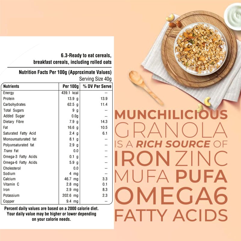 Munchilicious Granola - Original, 350g | 80% Seeds & Whole Grains | Crunchy Roasted Cereal | High Protein & Fiber | Cholesterol Free | Trans Fat Free | Healthy Ready-to-Eat Breakfast Snack - Image 4