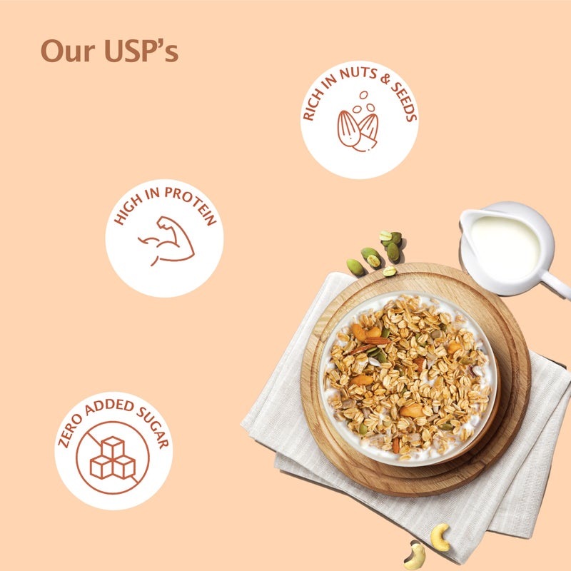 Munchilicious Granola - Original, 350g | 80% Seeds & Whole Grains | Crunchy Roasted Cereal | High Protein & Fiber | Cholesterol Free | Trans Fat Free | Healthy Ready-to-Eat Breakfast Snack - Image 5