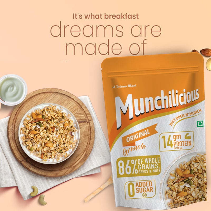 Munchilicious Granola - Original, 350g | 80% Seeds & Whole Grains | Crunchy Roasted Cereal | High Protein & Fiber | Cholesterol Free | Trans Fat Free | Healthy Ready-to-Eat Breakfast Snack - Image 2