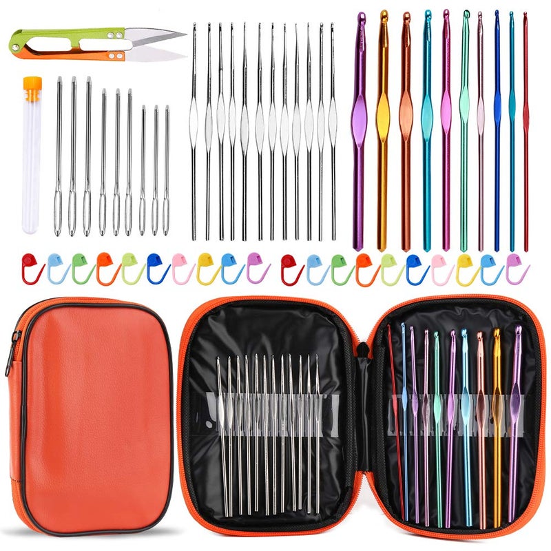 IMZAY 54 Pcs Crochet Hooks Set, 0.6mm-6.5mm Crochet Needles for Yarn Crochet Kits for Beginners, Ergonomic Crochet Hooks with Knitting Accessories, Crochet Supplies, Knitting Needles for Crocheters - Image 1
