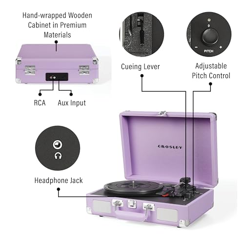 Crosley كروسلي CR8005F-LN كروزر بلس مشغل أسطوانات فينيل بلوتوث محمول 3 سرعات، لافندر - Image 3