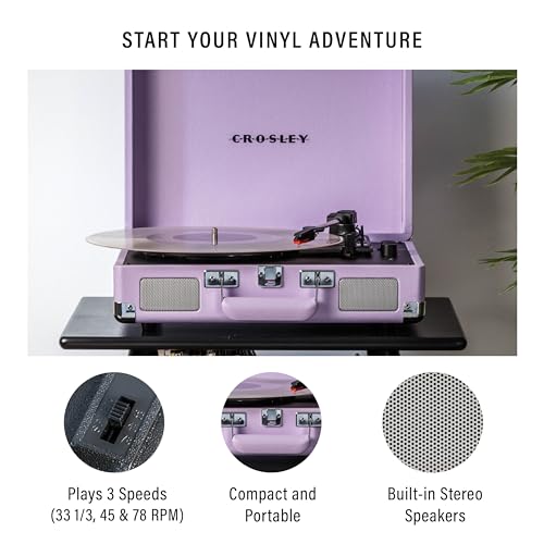 Crosley كروسلي CR8005F-LN كروزر بلس مشغل أسطوانات فينيل بلوتوث محمول 3 سرعات، لافندر - Image 2