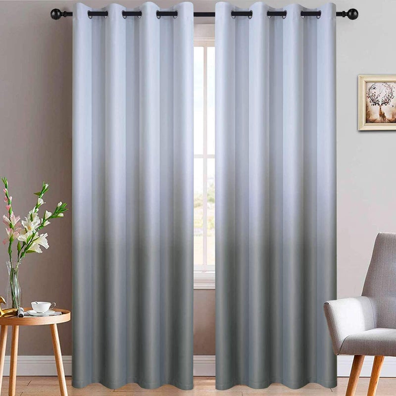 Yakamok Room Darkening Gray Gradient Color Ombre Curtains for Bedroom Thickening Polyester Thermal Insulated Grommet Window Drapes for Living Room Grey 2 Panels 52x84 Inch
