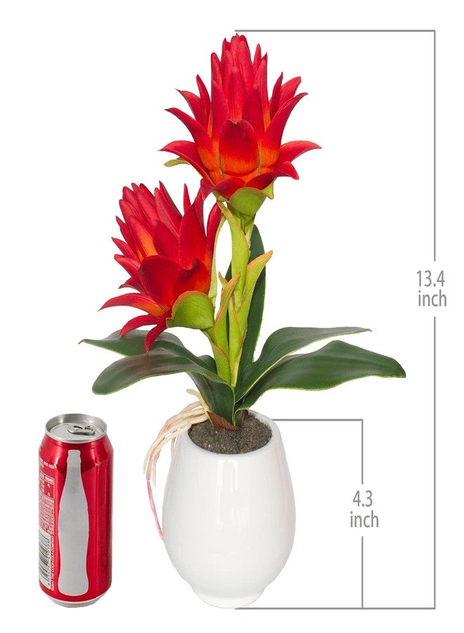 BINFEN Red Potted Bromeliad - Artificial Flowers with Vase for Home and Office Decor, Aesthetic Faux Tropical Plant Bonsai, 13.4 Inch - Image 3