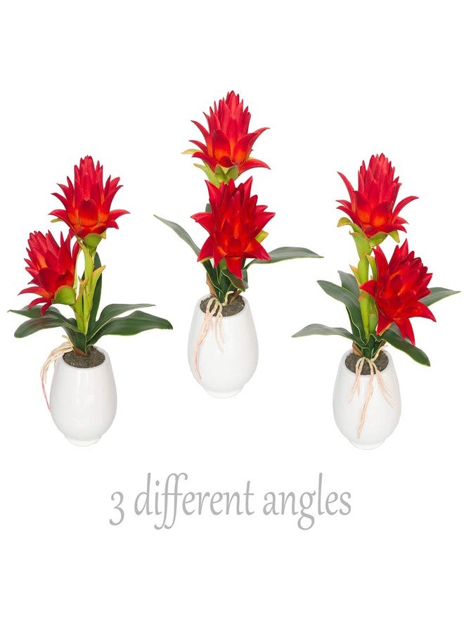 BINFEN Red Potted Bromeliad - Artificial Flowers with Vase for Home and Office Decor, Aesthetic Faux Tropical Plant Bonsai, 13.4 Inch - Image 2